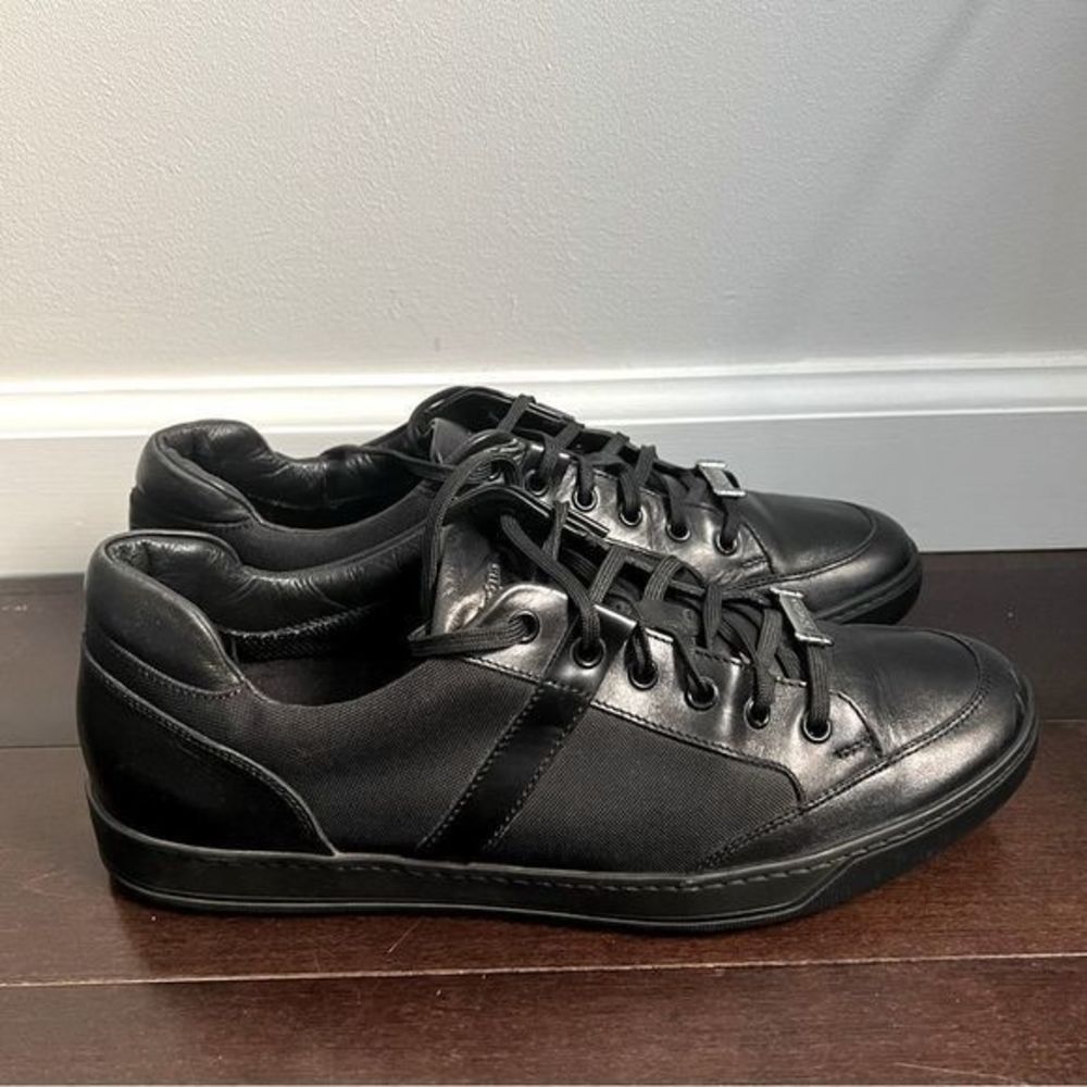 Z Zegna Black Leather Nylon Sneakers Mens Size US 9